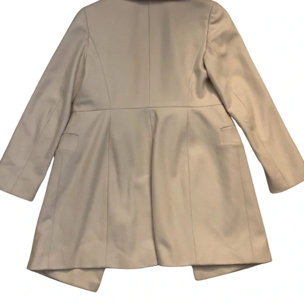 Elegant French Connection Wool Faux Fur Cream Beige Mid Length Coat 6 Tan Jacket - Picture 9 of 13